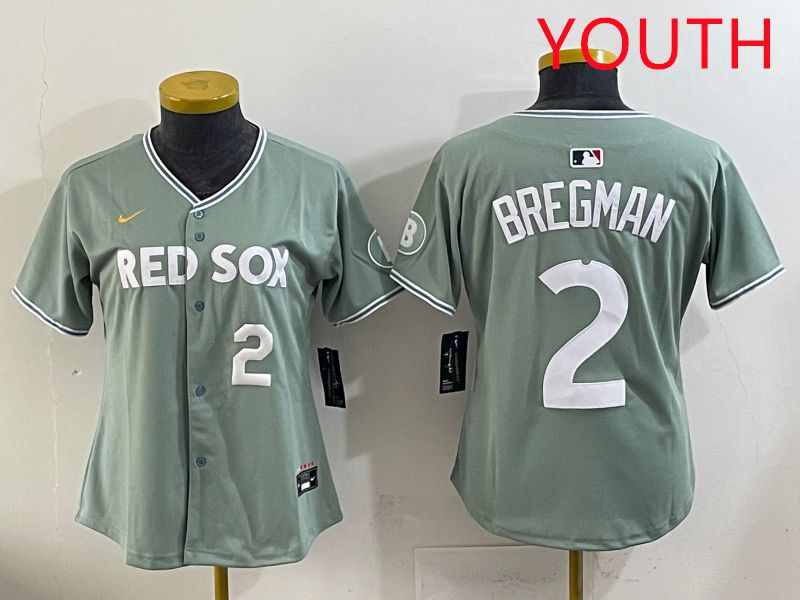 Youth 2025 Boston Red Sox 2 Bregman Light Green Joint Name Nike MLB Jersey style 2